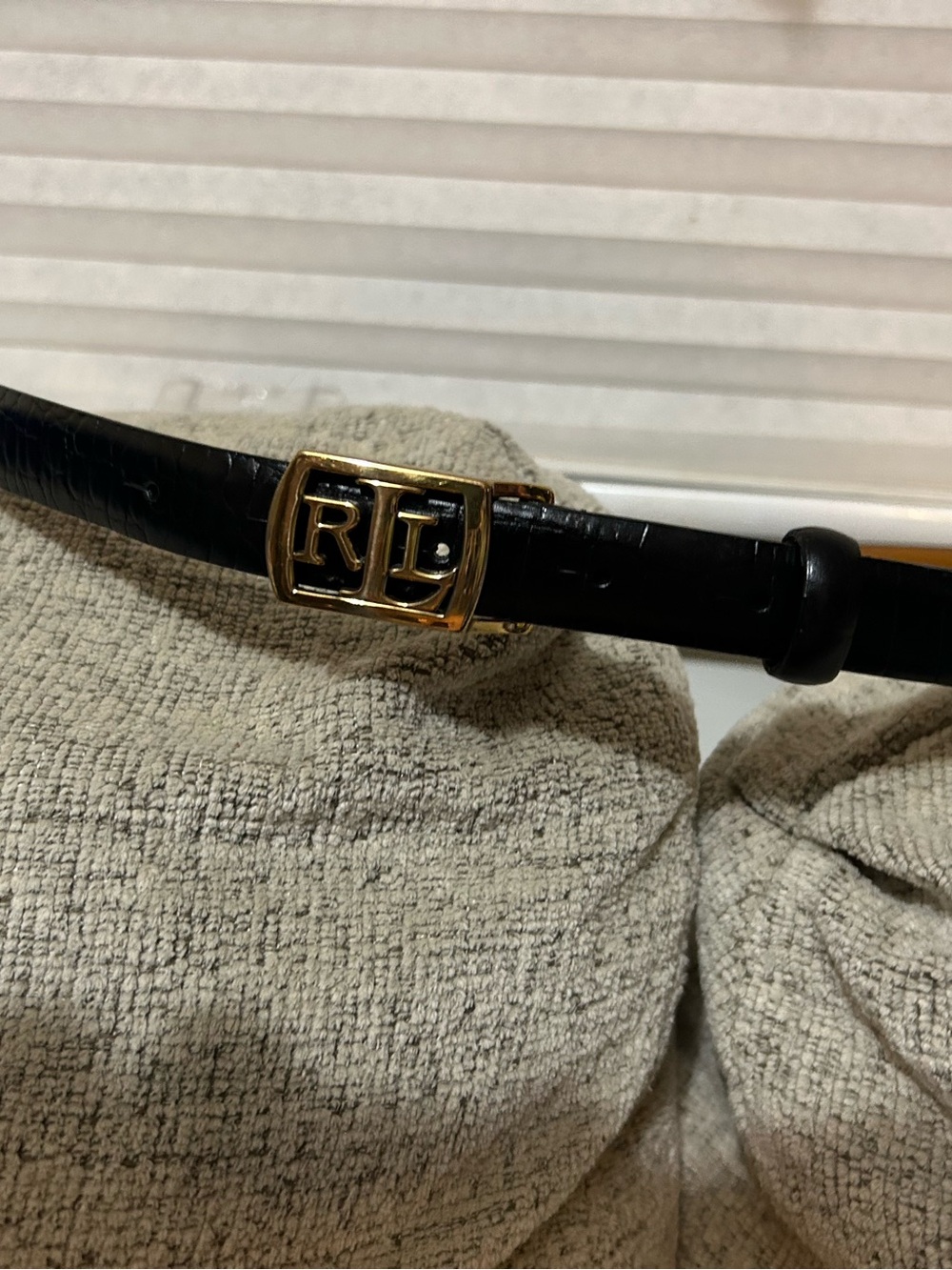 Lauren Ralph Lauren Croc Embossed Gold Buckle Black Leather Women’s Belt Large - Picture 6 of 6